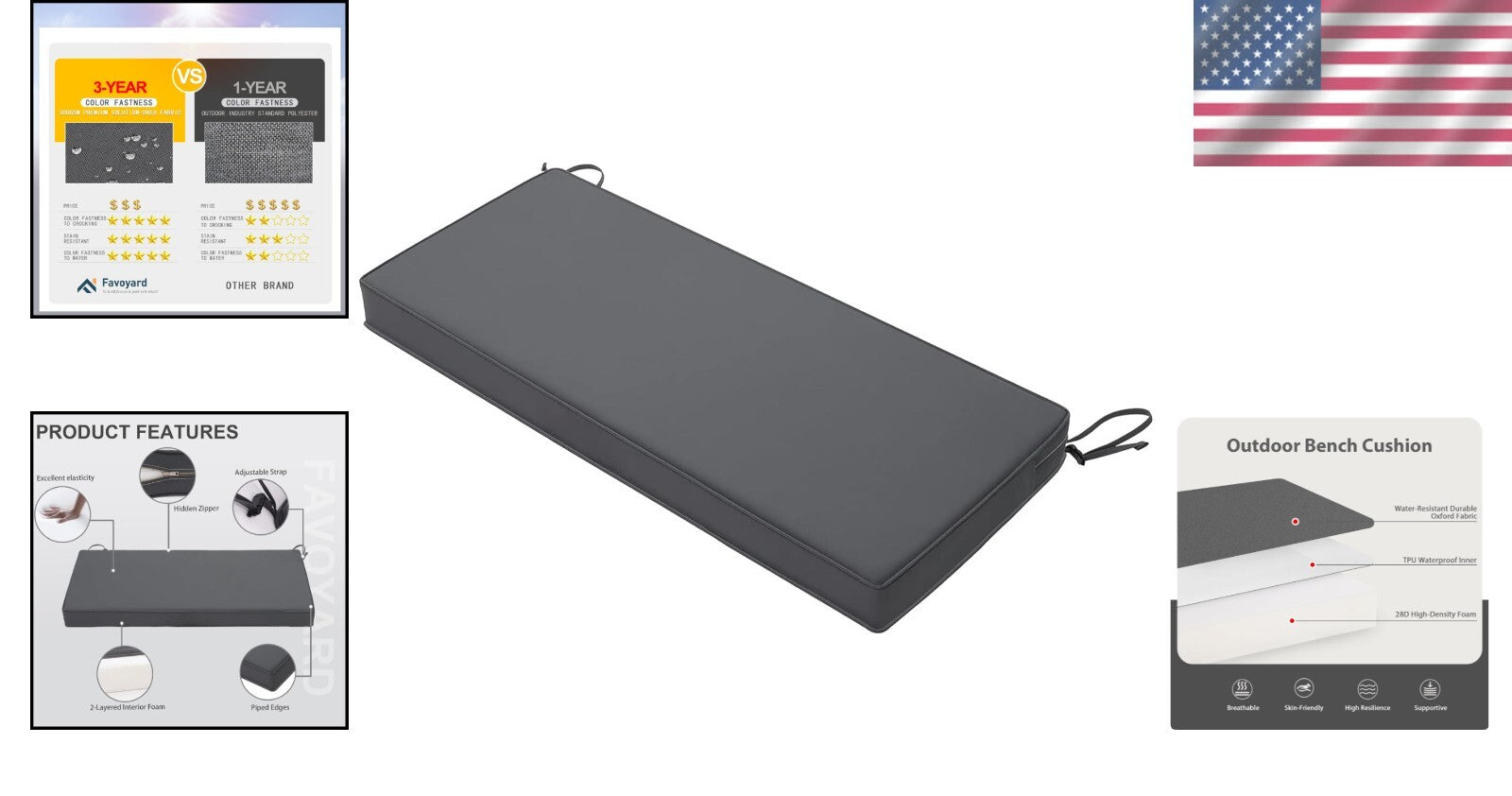 59x18 Inch Patio Furniture Cushion - Waterproof & Comfortable Dark Gray Design