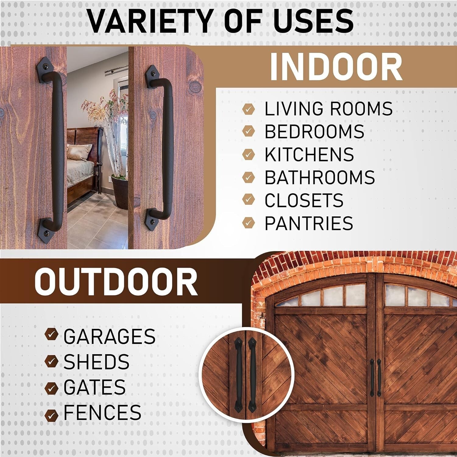 2-Pack 12-Inch Rustic Black Steel Sliding Barn Door Handles - Easy Install