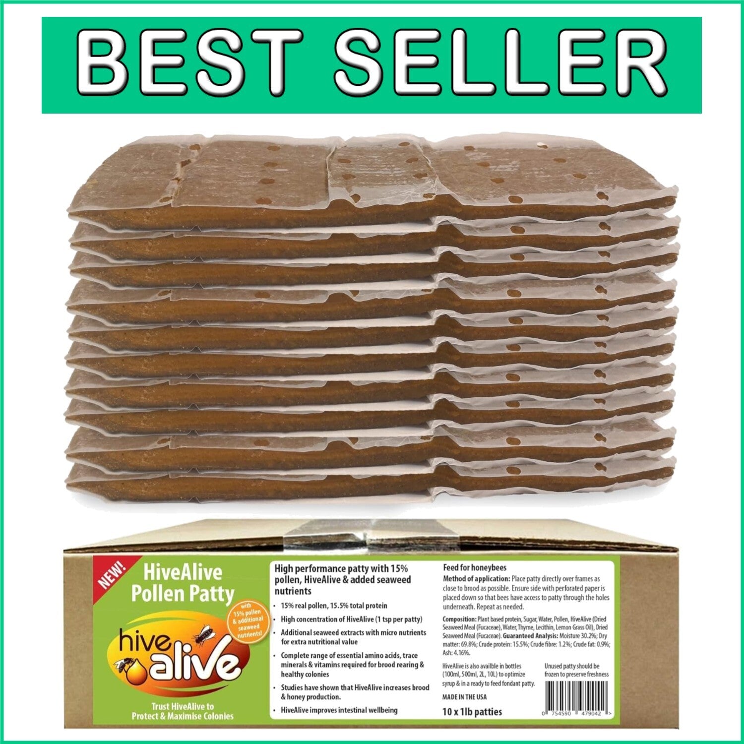 Bee Nutrition Boost: 10lb Pollen Patties with Seaweed Micronutrients & Aminos