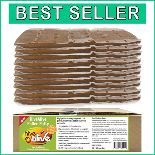 Bee Nutrition Boost: 10lb Pollen Patties with Seaweed Micronutrients & Aminos