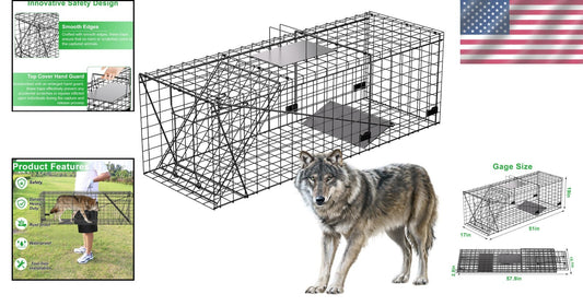 Stainless Steel Large Animal Trap - 51x19x17in for Dogs, Coyotes, Raccoons