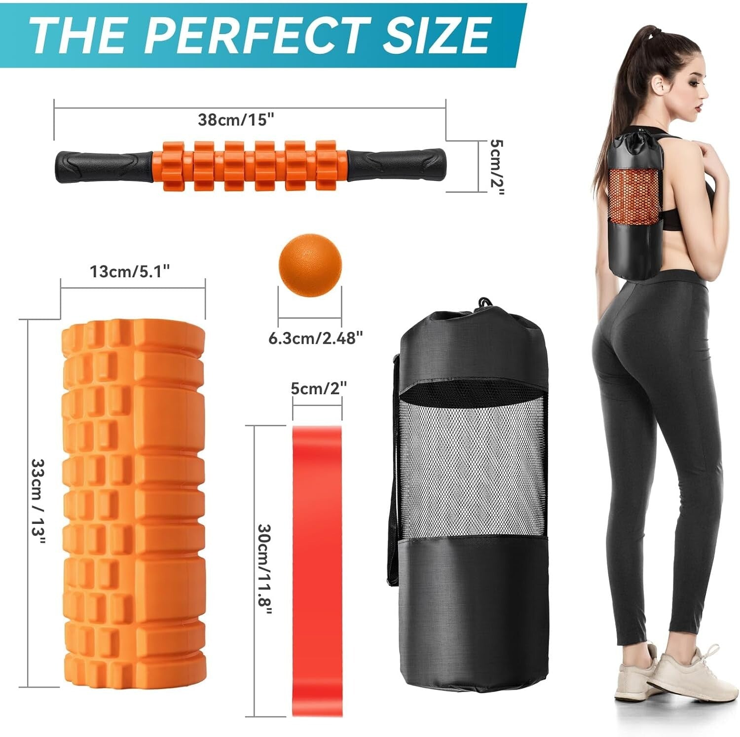 5-in-1 High-Density Foam Roller Set for Deep Tissue Muscle Relief - Orange/Black