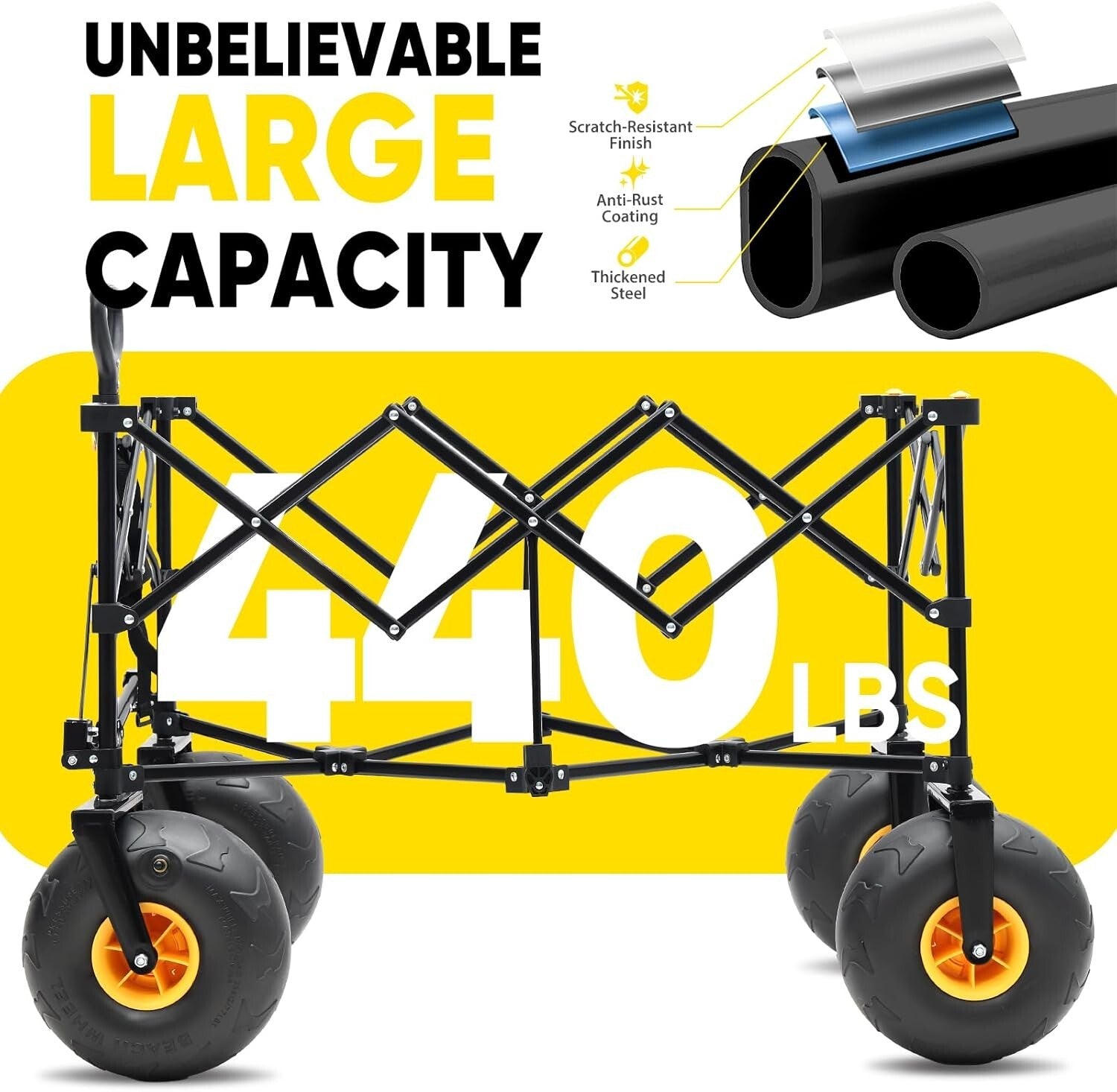 Oversized 200L Foldable Cart with Adjustable Handle for All-Terrain Convenience