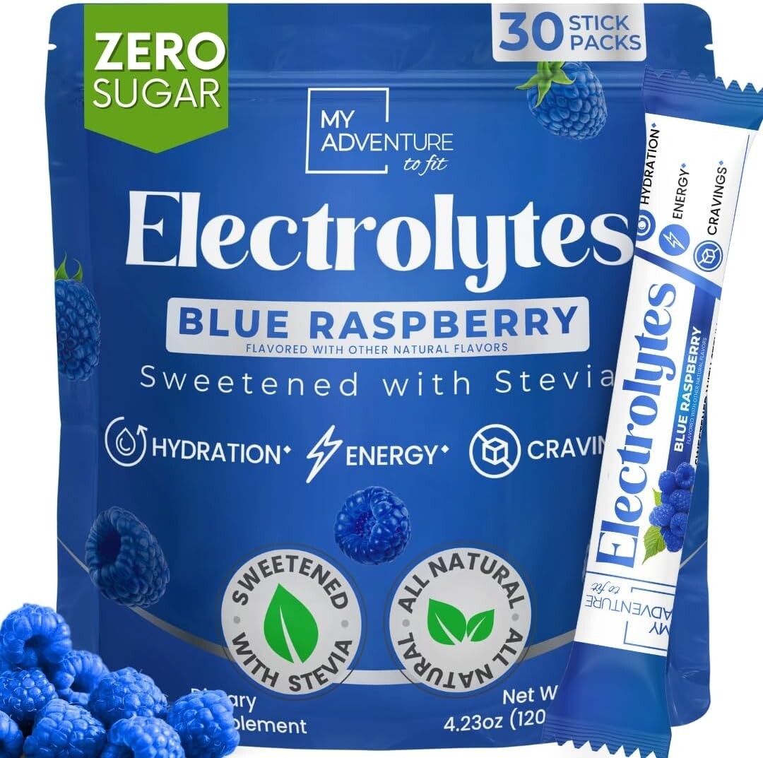 Caffeine-Free Blue Raspberry Electrolytes Powder - 30 Pack for Refreshing Energy