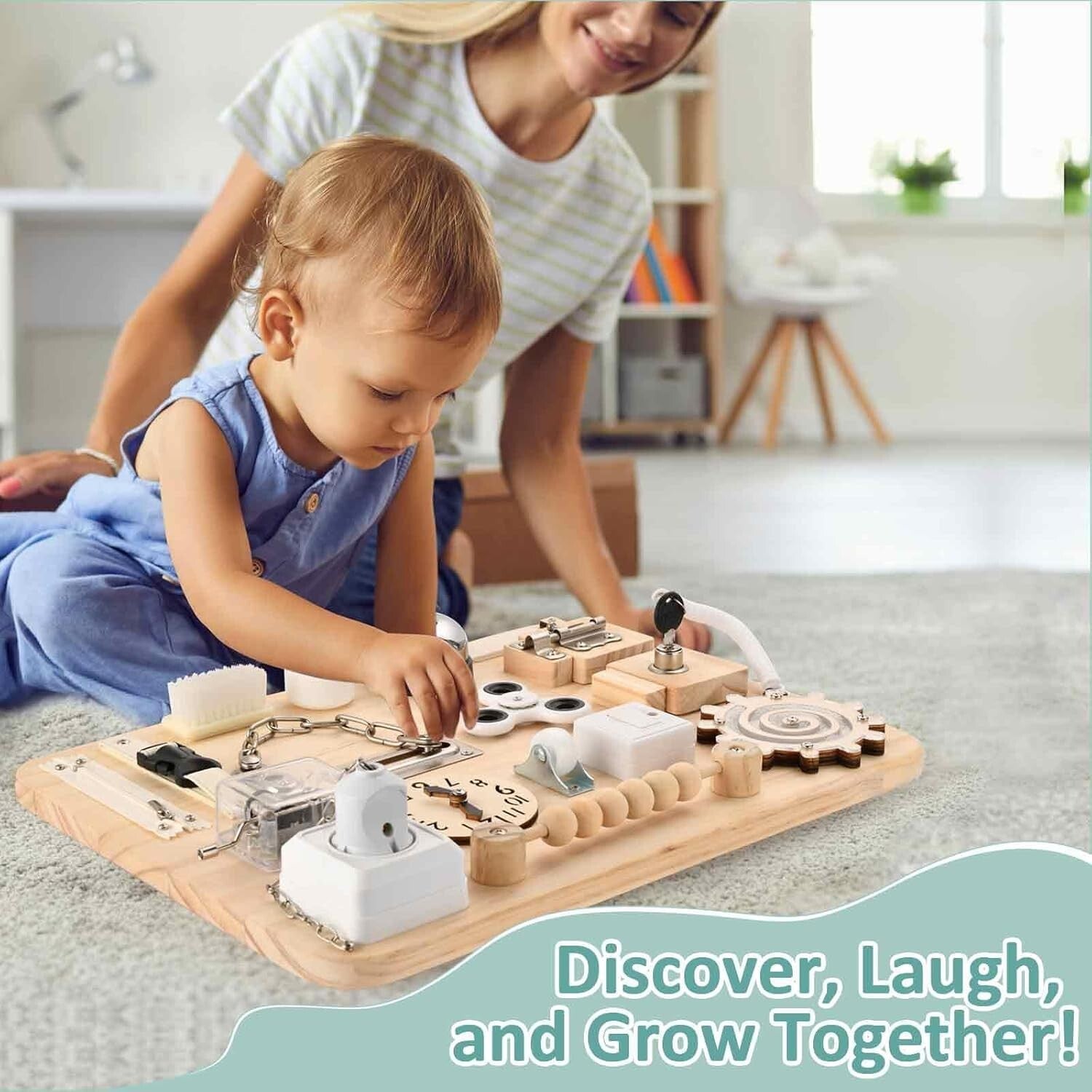 Montessori 18-in-1 Busy Board - Safe Wooden Sensory Toy for Toddlers 1-4 Years