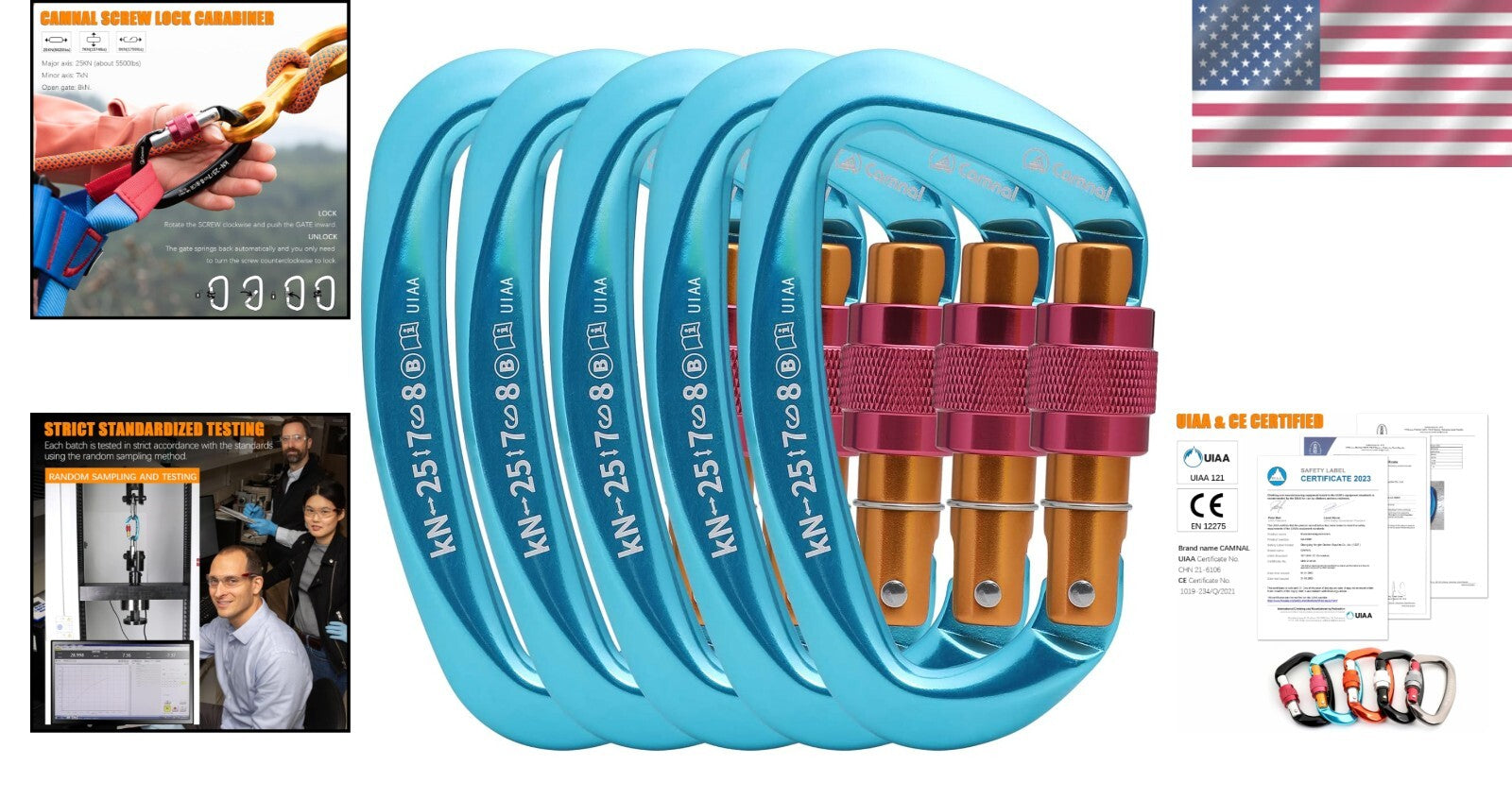 5-Pack Premium Locking Carabiners - 25KN UIAA Approved for Climbing Adventures