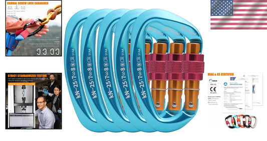5-Pack Premium Locking Carabiners - 25KN UIAA Approved for Climbing Adventures