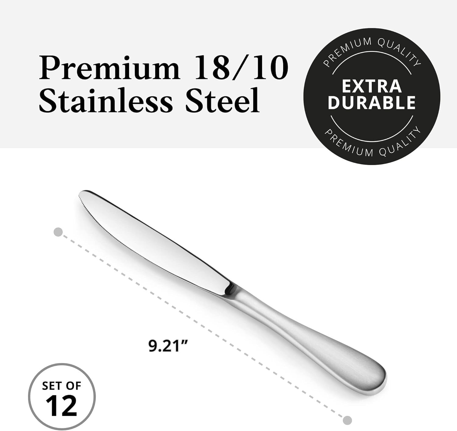 Set of 12 Elegant 9.15-Inch Stainless Steel Dinner Knives - Corrosion Resistant