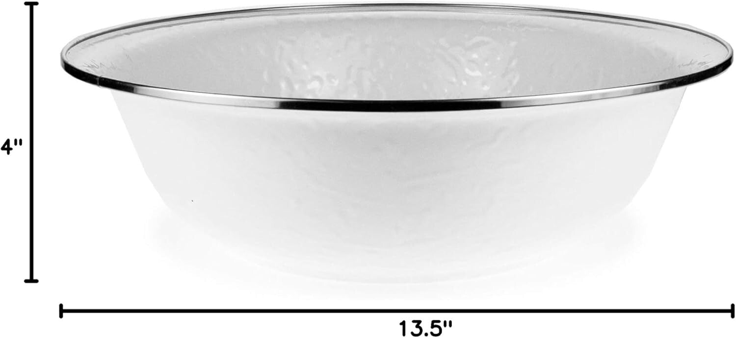 Elegant 4Qt Enamelware Serving Bowl - Solid White with Stainless Steel Rim