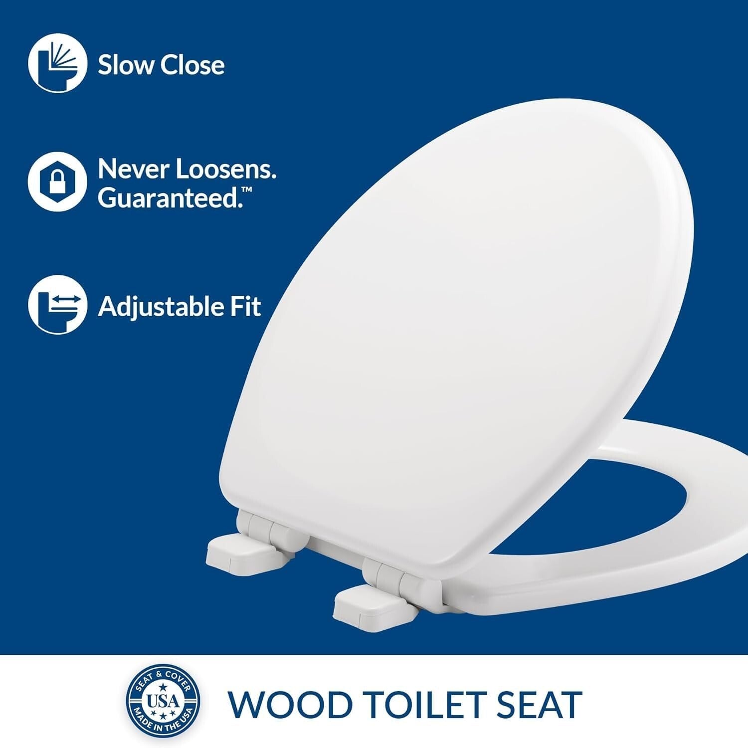 Easy Install Round Toilet Seat with Soft Close and Secure Fastening - White