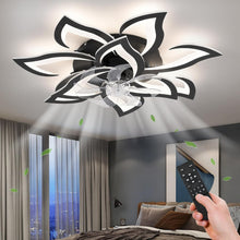 Load image into Gallery viewer, 32-Inch Black Flower Ceiling Fan with Remote &amp; Light - Ideal for Modern Homes