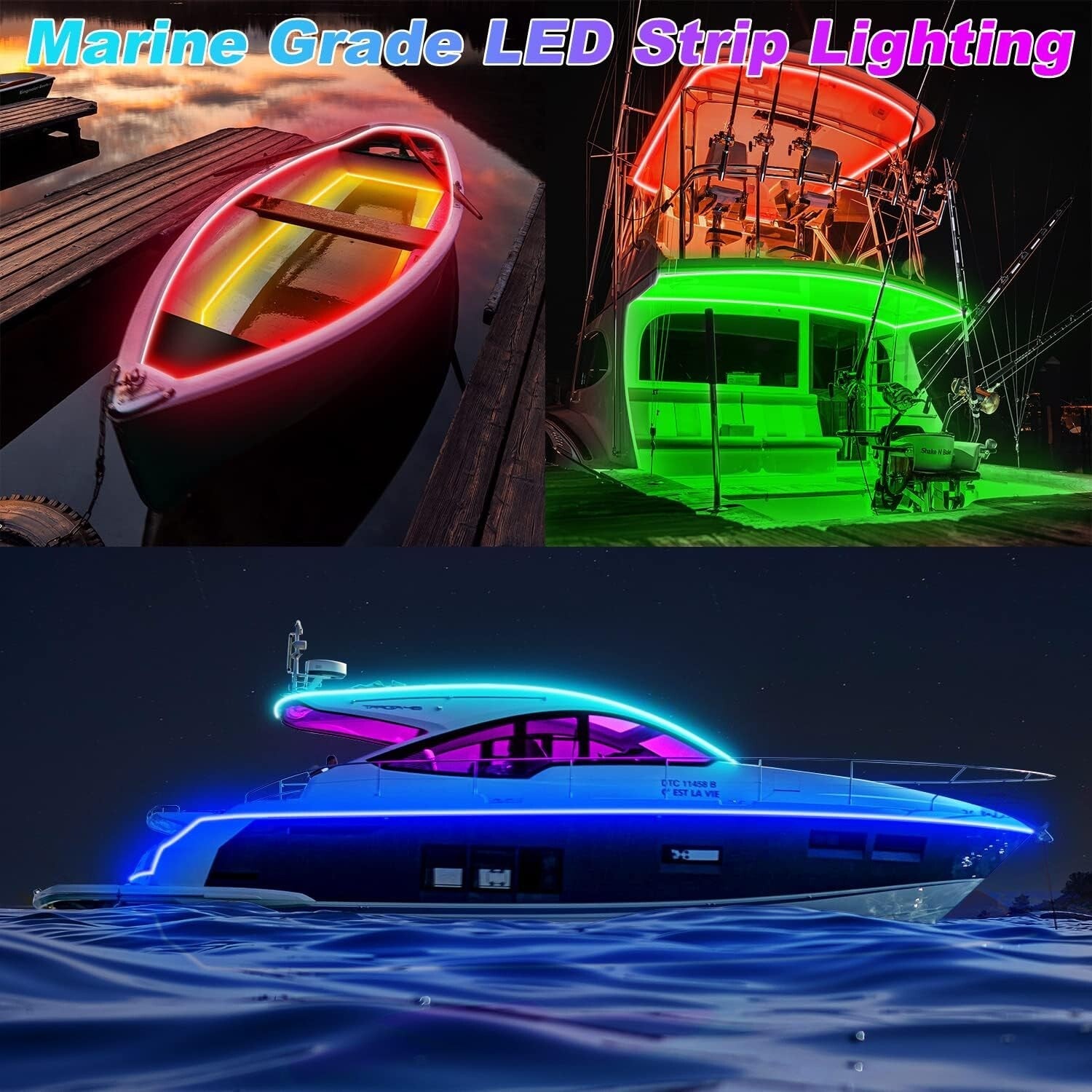 Customizable 50FT LED Strip Lights for Boats - IP67 Waterproof & App Controlled