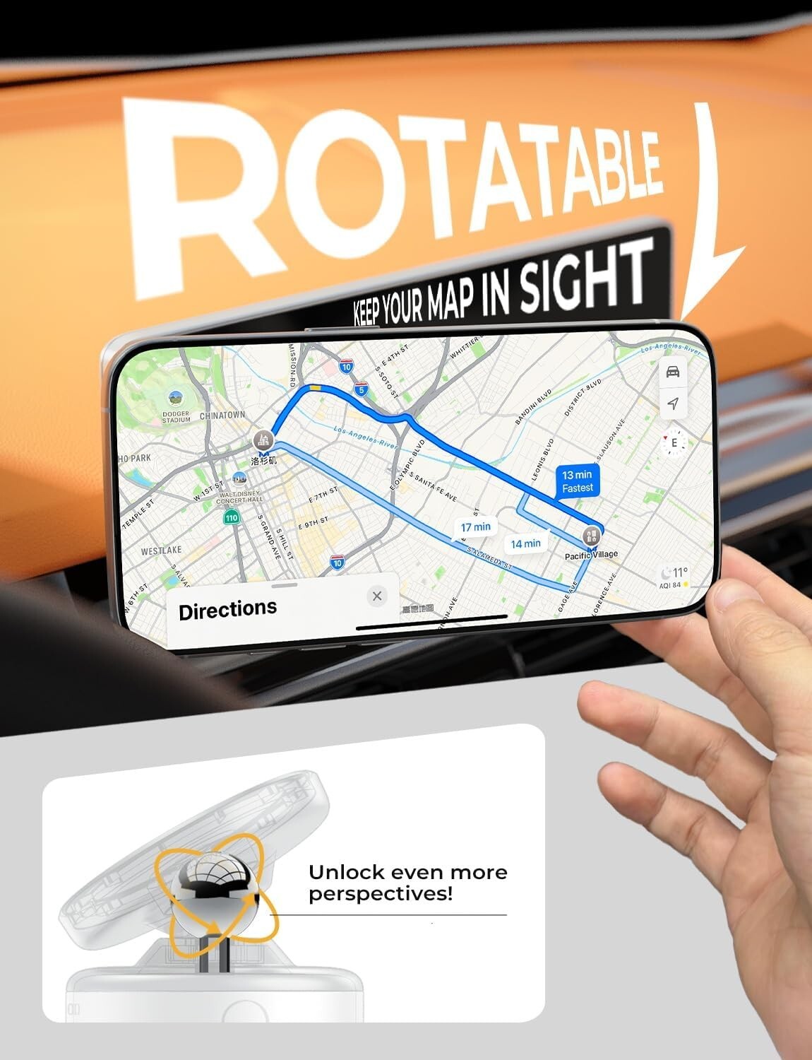 360° Adjustable Car Phone Holder - Magnetic Suction Mount for iPhone 12+ Users