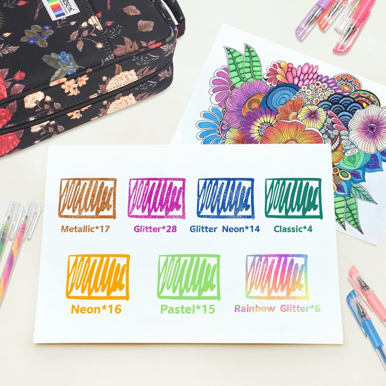 Deluxe 100-Piece Gel Pen Set with Glitter, Metallic & Pastels - Perfect Gift