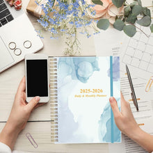 Load image into Gallery viewer, Elegant 2025-2026 Daily Planner with 12 Monthly Tabs - 11" x 8.5" Blue Design
