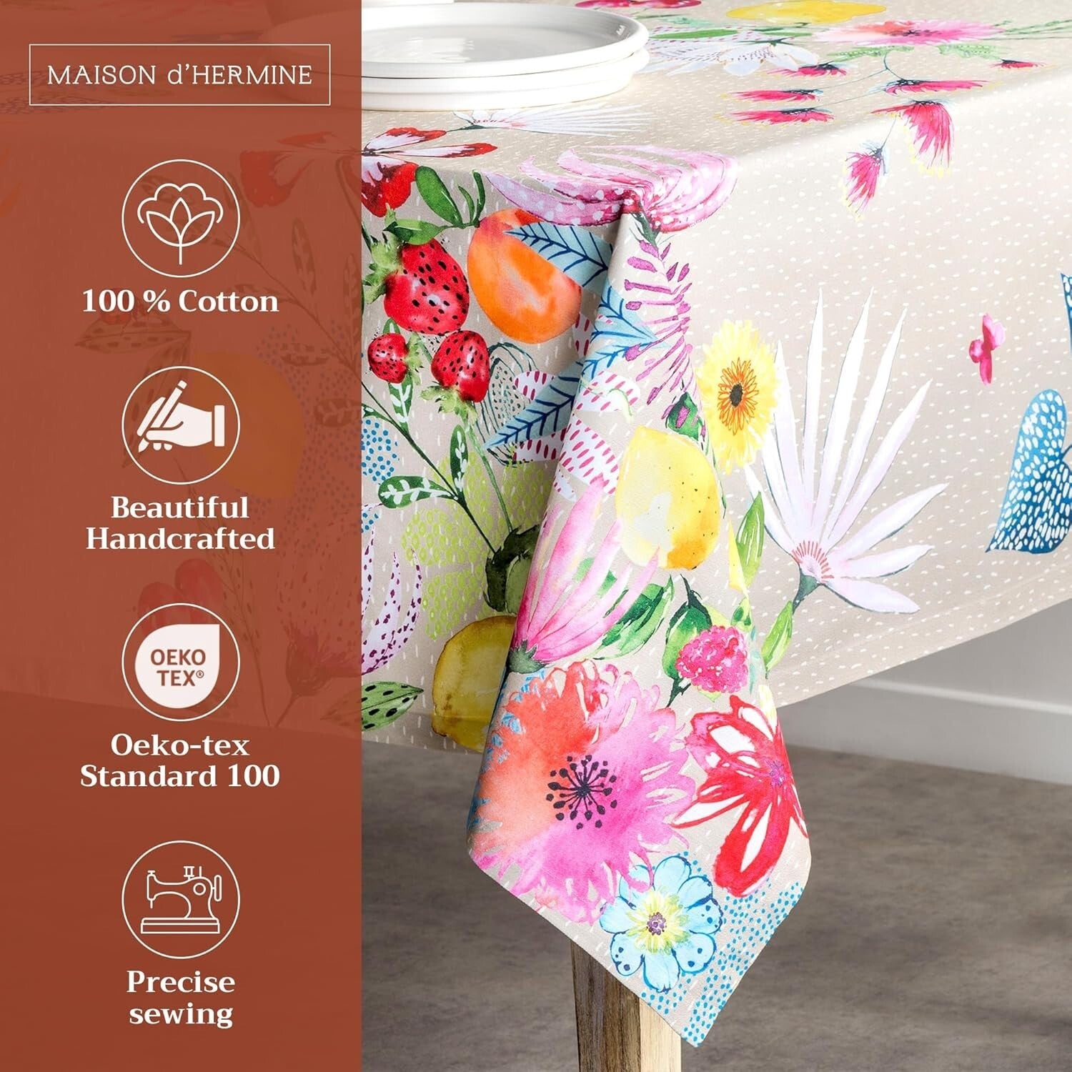 Elegant 100% Cotton Table Cloth 60 x 90 Inches for All Occasions - Jardin D'Ete