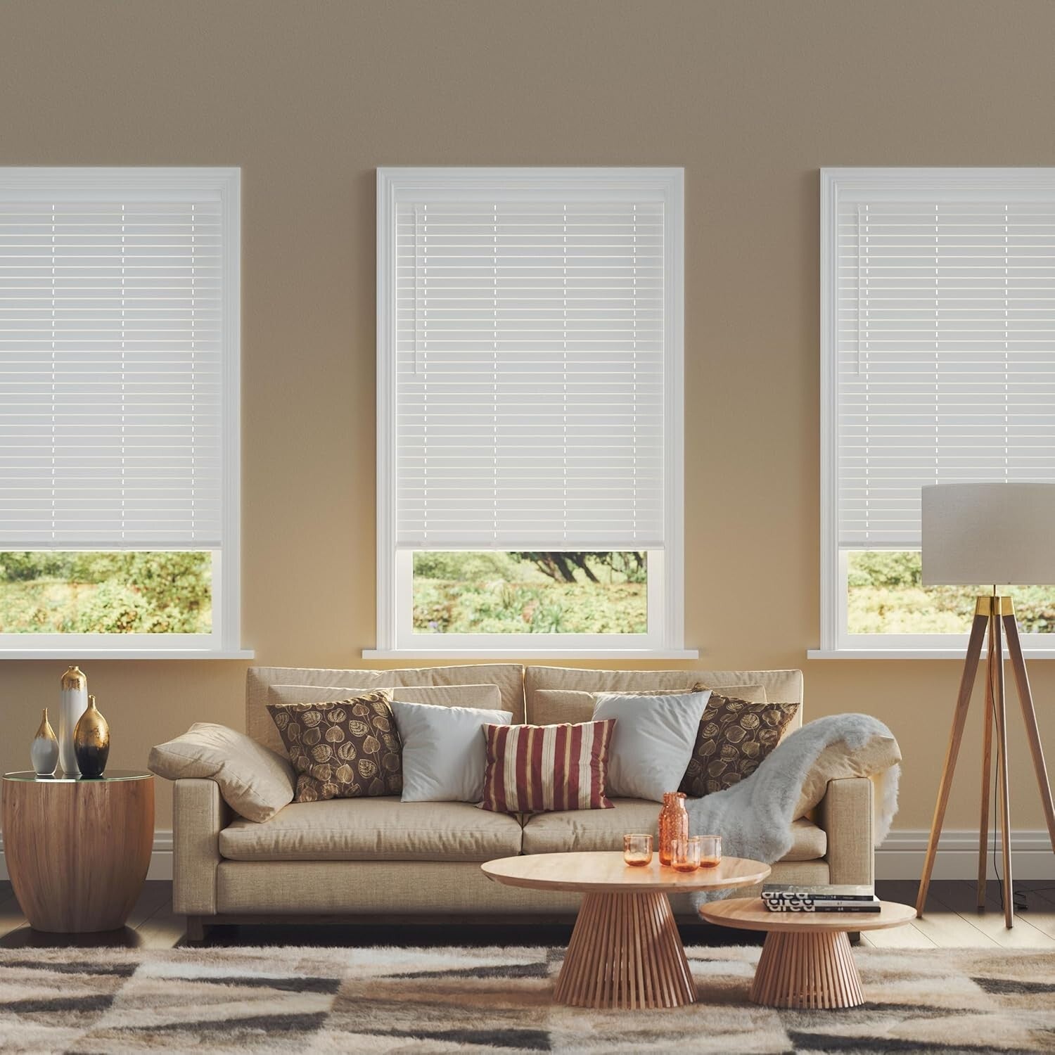 35" W x 64" L Cordless Fake Wood Blinds - Elegant Privacy with UV Protection