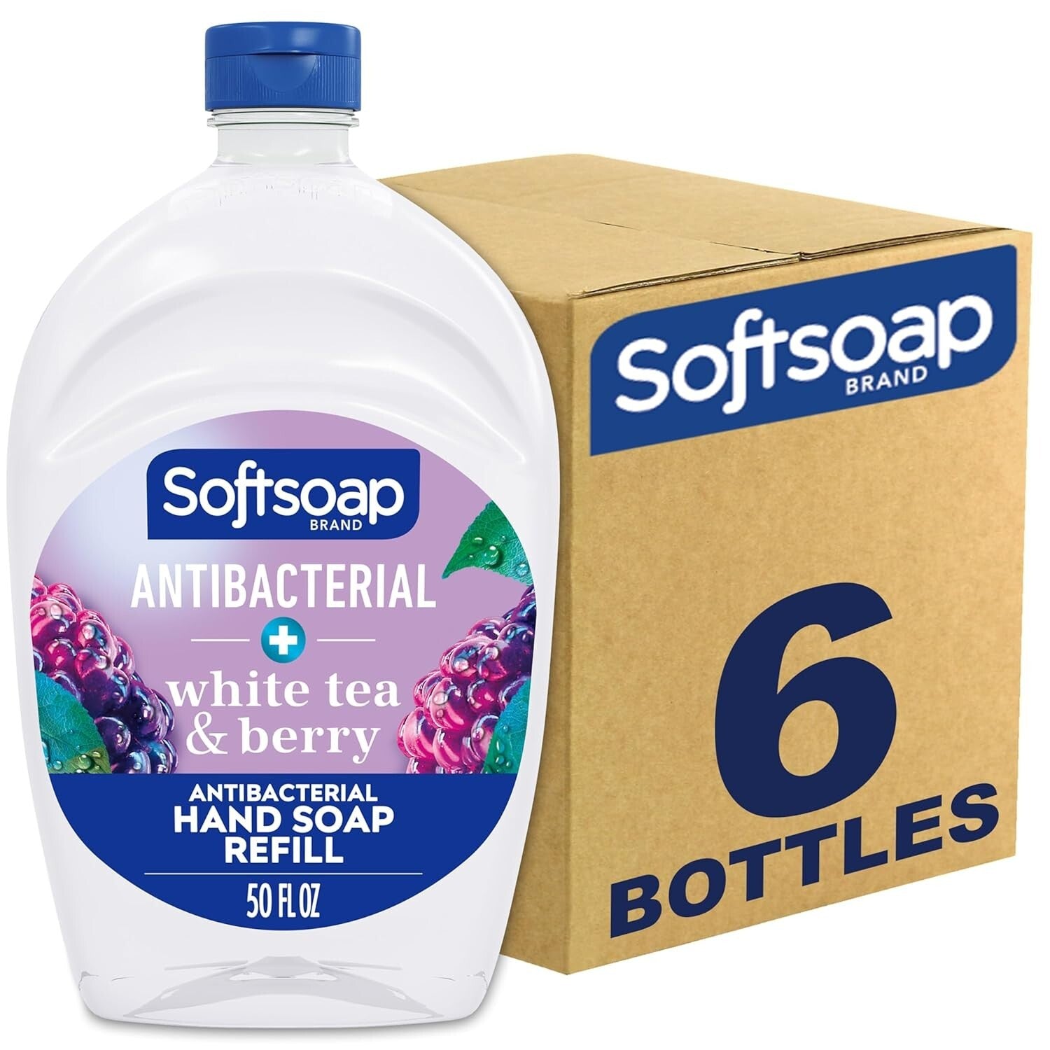 Smooth & Soft Antibacterial Liquid Hand Soap - White Tea & Berry, 6x50oz Bottles
