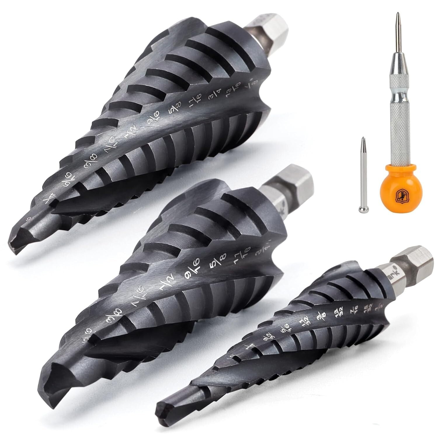 Heavy-Duty Cobalt Step Drill Bit Set, 3PCS with Magnetic Hex Shank & 4 Flutes