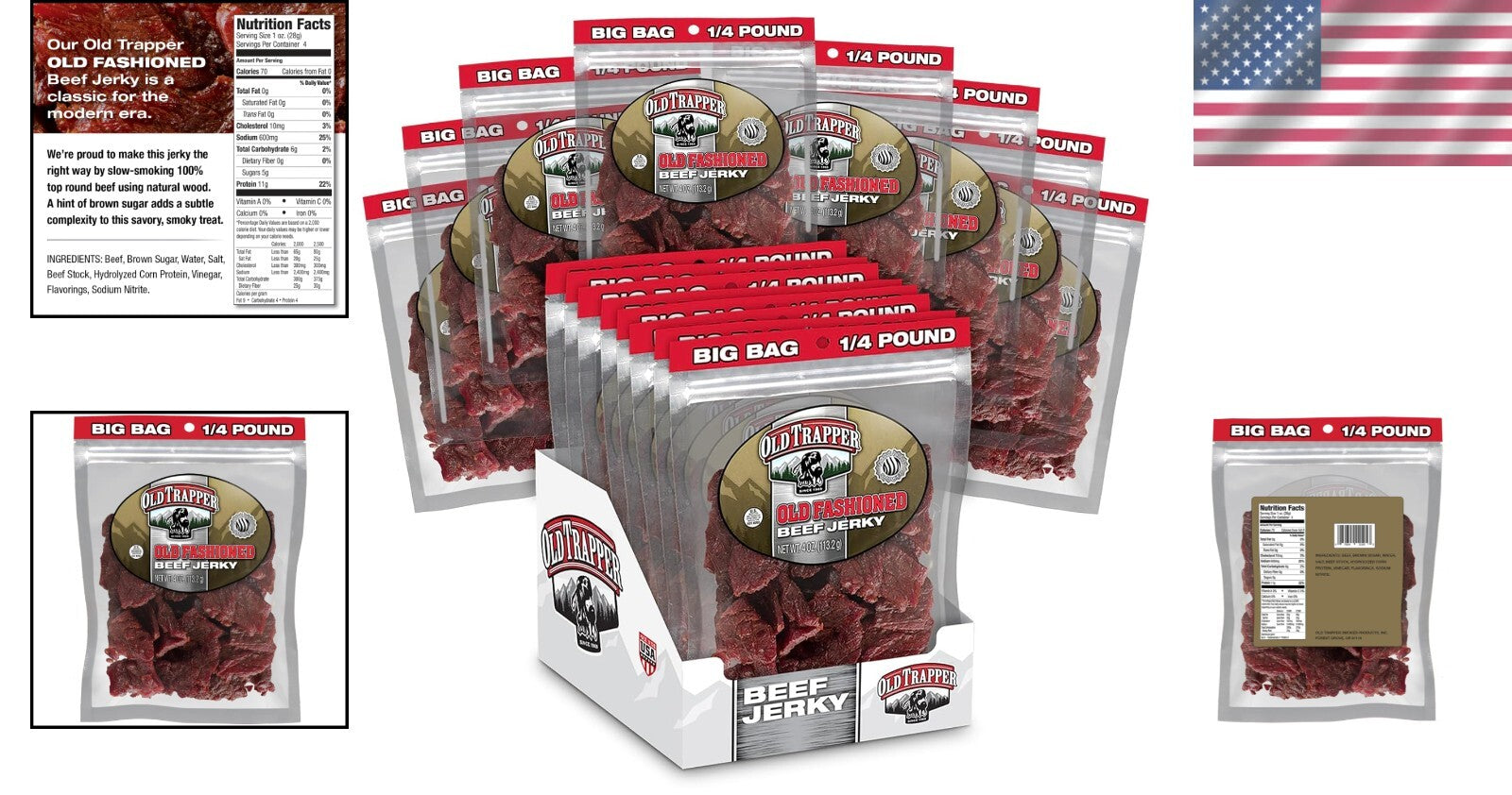 Authentic Old-Fashioned Beef Jerky 1/4 lb - Healthy Snack Alternative, Pack of 8