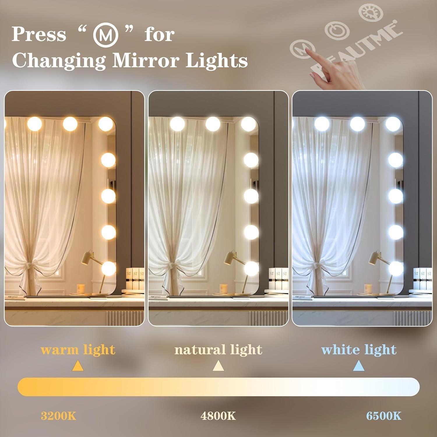Elegant Lighted Vanity Mirror 36"x24" - 3 Lighting Modes, Touch Control & Memory