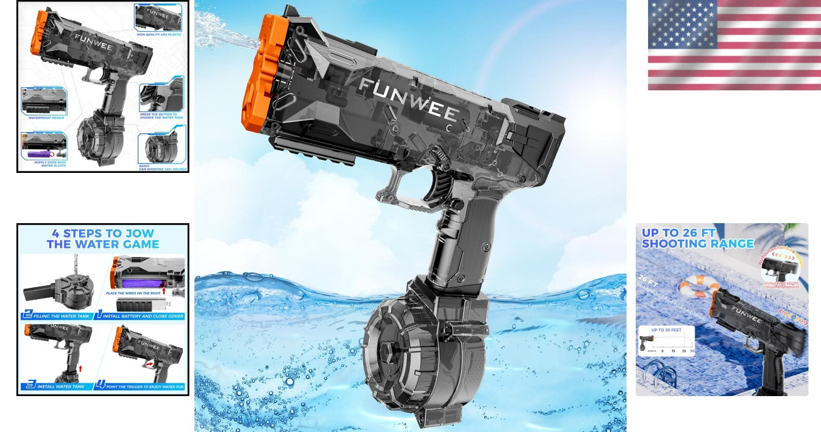 Full Automatic Water Pistol with 500+ Blasts - Summer Pool Toy, Easy Refill