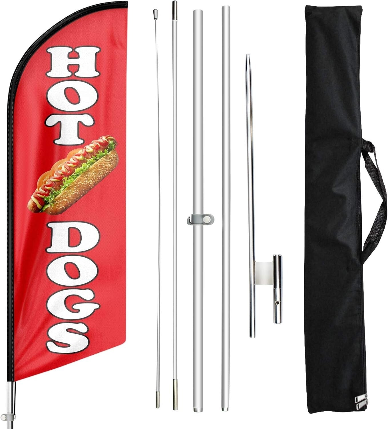 Portable Hot Dog Feather Flag Kit - Outdoor/Indoor Advertising with Ground Stake