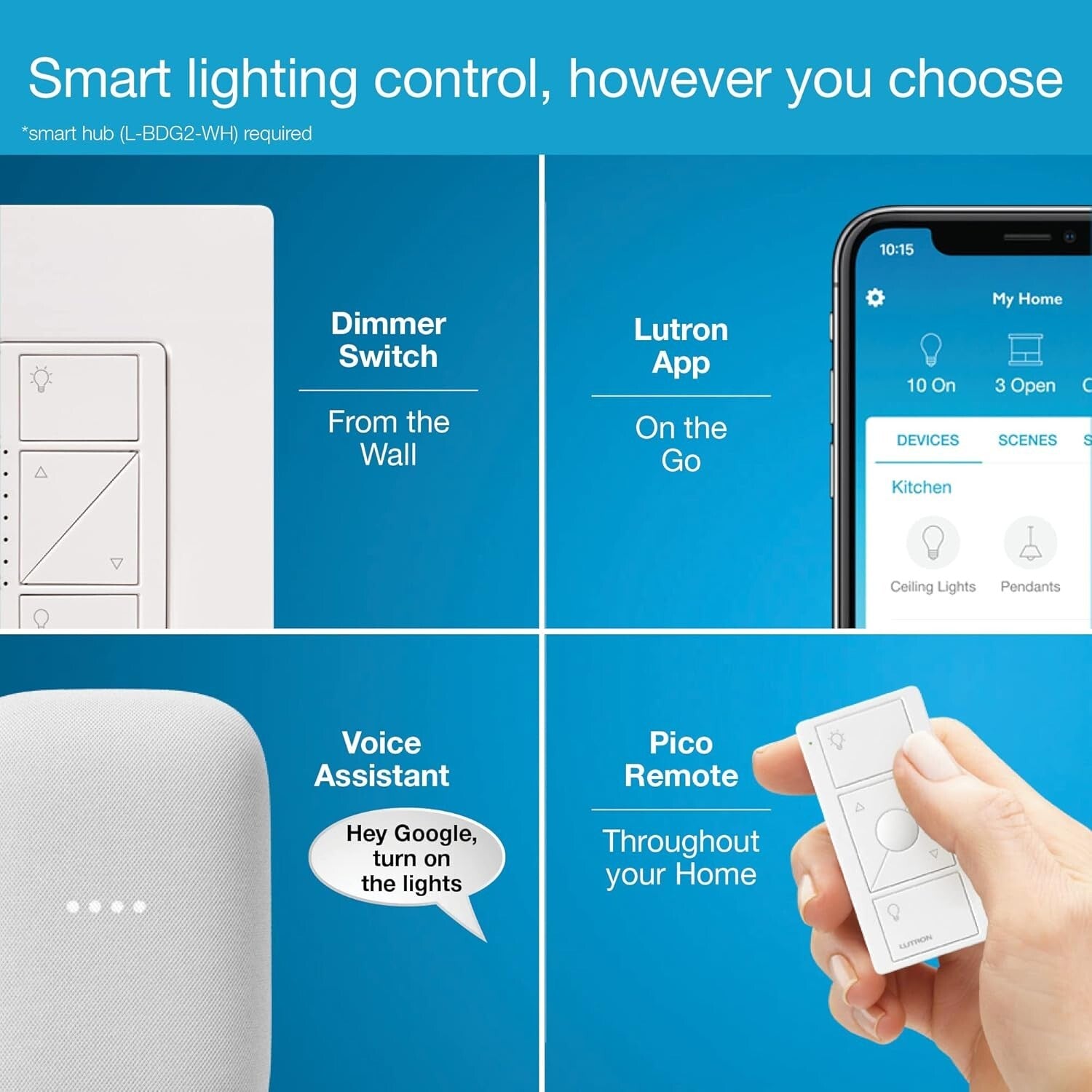 Caseta Original Smart Dimmer - Control Lights Wirelessly, White, 3-Way Setup