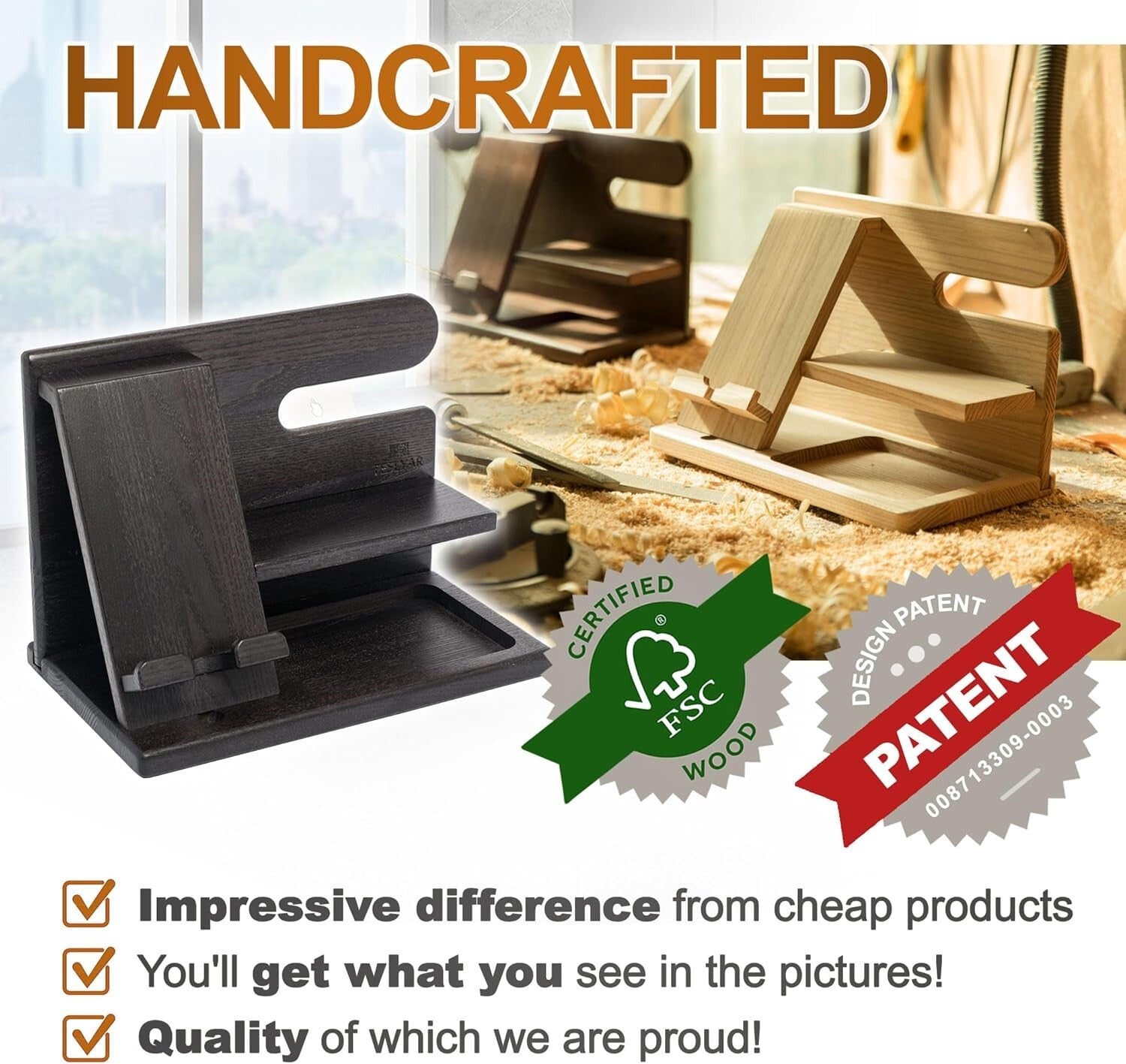 Multi-Functional Wood Phone Docking Station for Men - Ideal Gift in Fumed Black