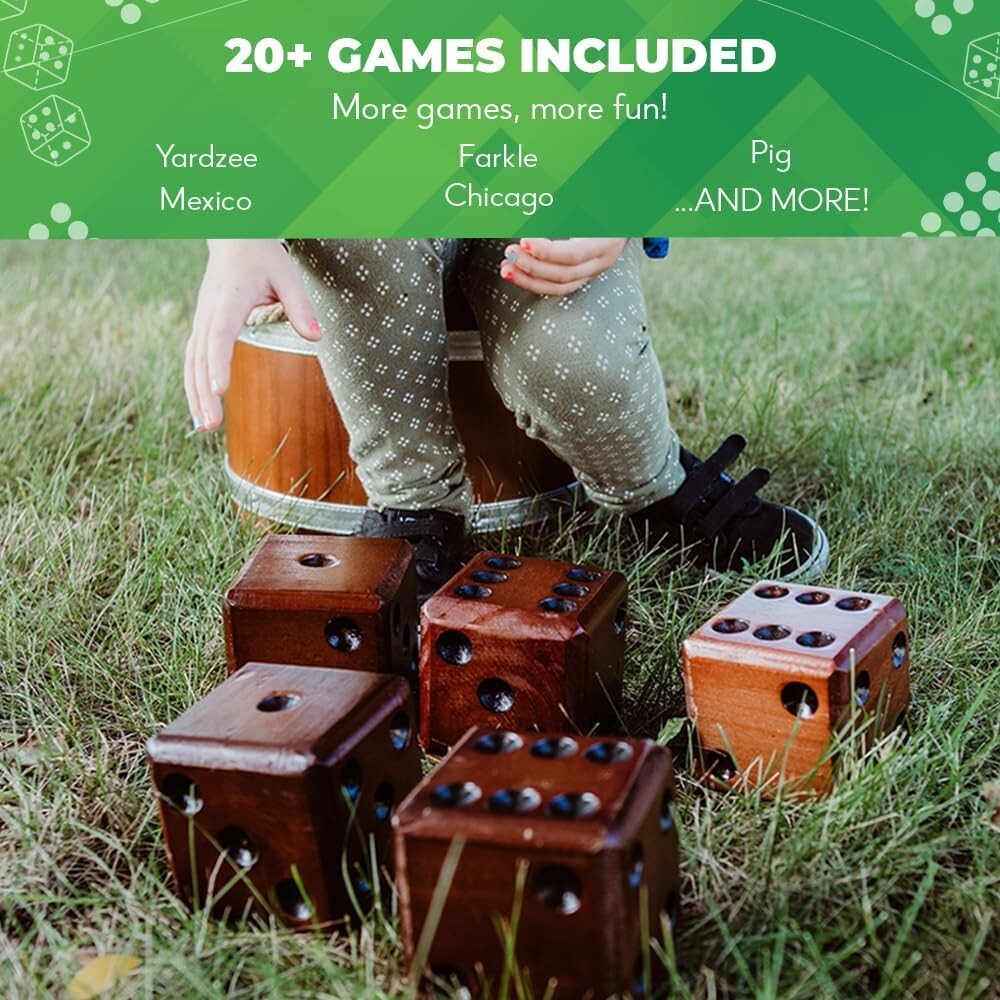 Extra Large Wooden Dice Game - Complete Yardzee & Farkle Set for 5 Players