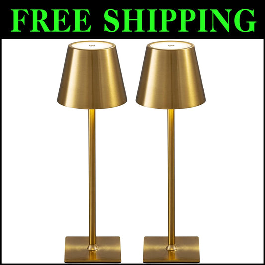Battery Powered LED Desk Lamps, Waterproof Gold Finish, Perfect for Outdoor Use