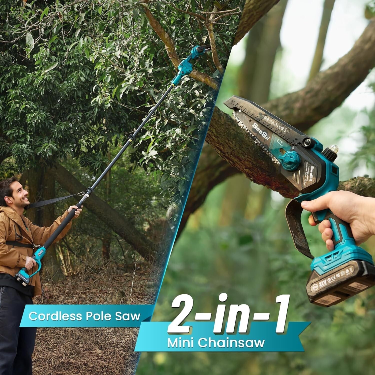 Extendable 10ft Electric Pole Saw - 6'' Mini Chainsaw with Dual Batteries