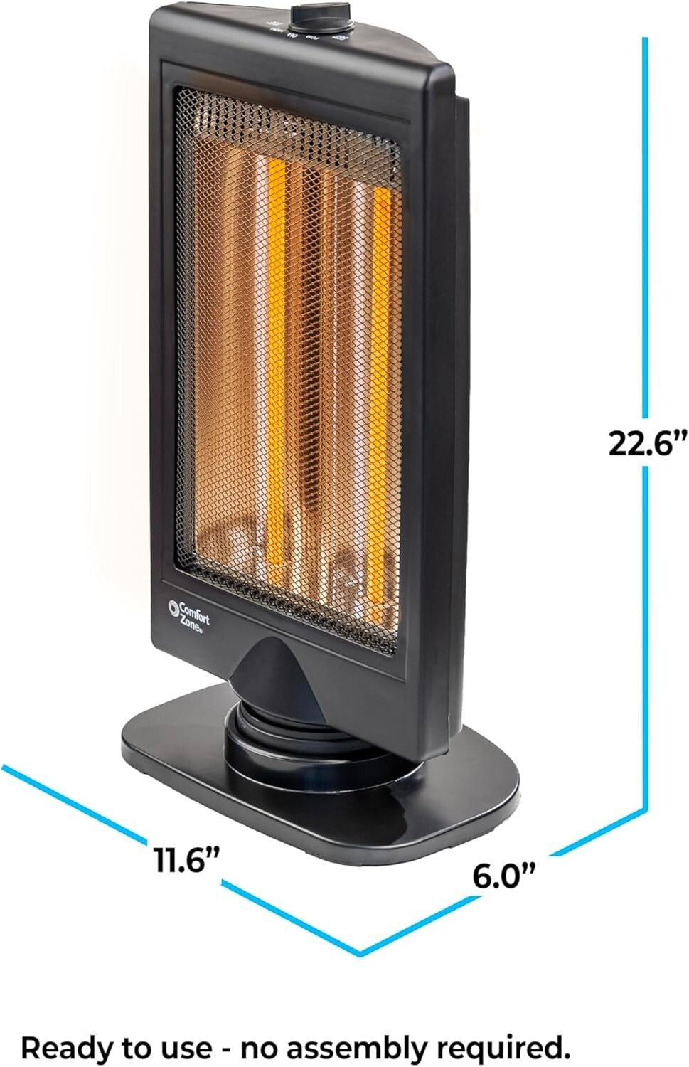 Sleek 800W Halogen Space Heater with Adjustable Tilt and Overheat Protection