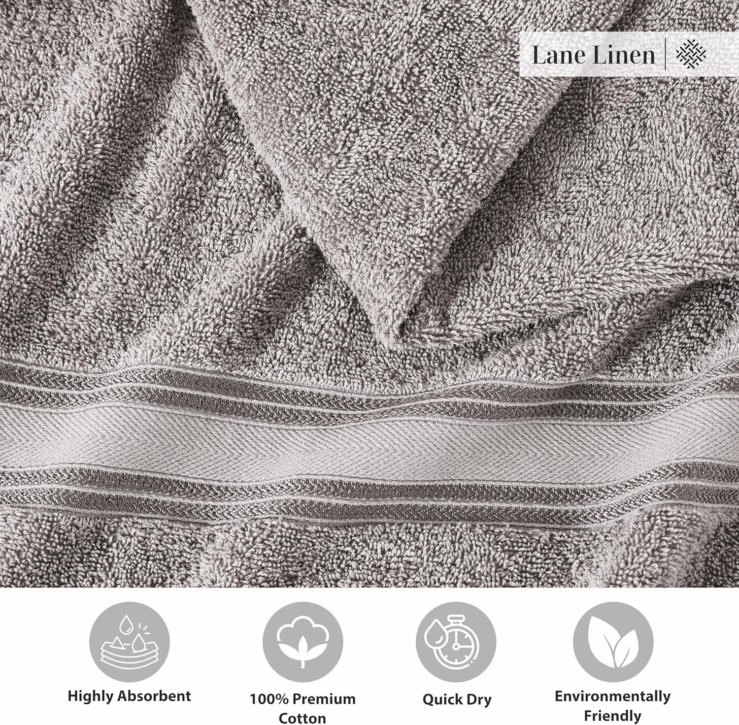 Elegant Space Grey 12-Piece Bath Towel Set - Luxurious 100% Cotton Collection
