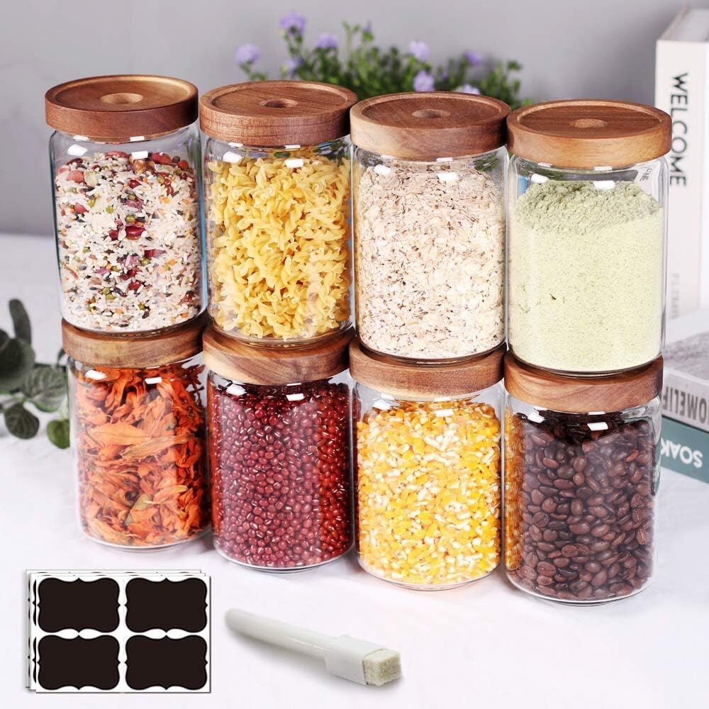 Stackable 8-Piece High Borosilicate Glass Canisters - Airtight Kitchen Storage