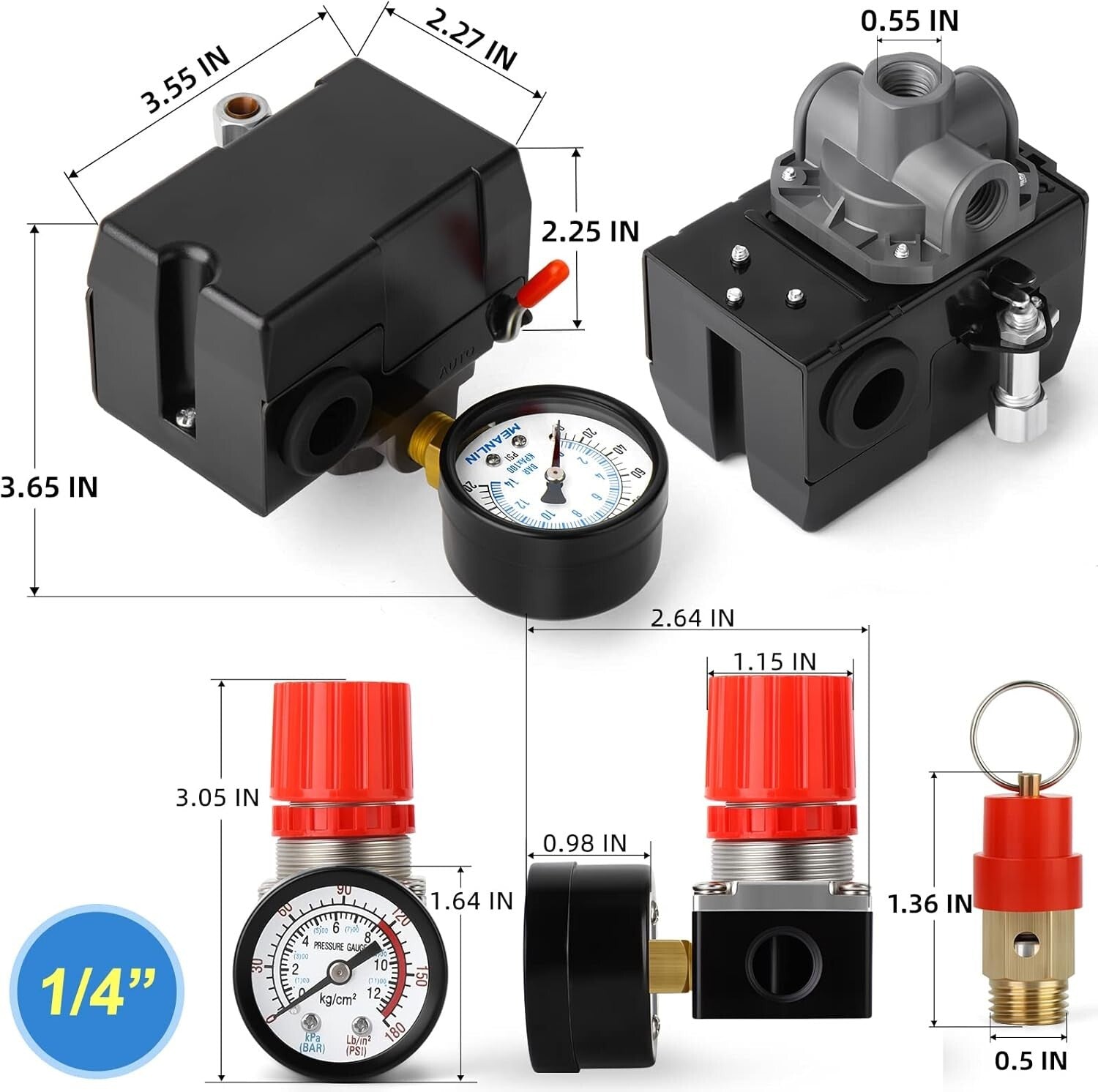 95-125 PSI Air Compressor Pressure Switch with Regulator & Relief Valve