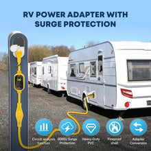 Load image into Gallery viewer, Ergonomic 30 Amp to 50 Amp RV Power Adapter with Surge Protection and Analyzer