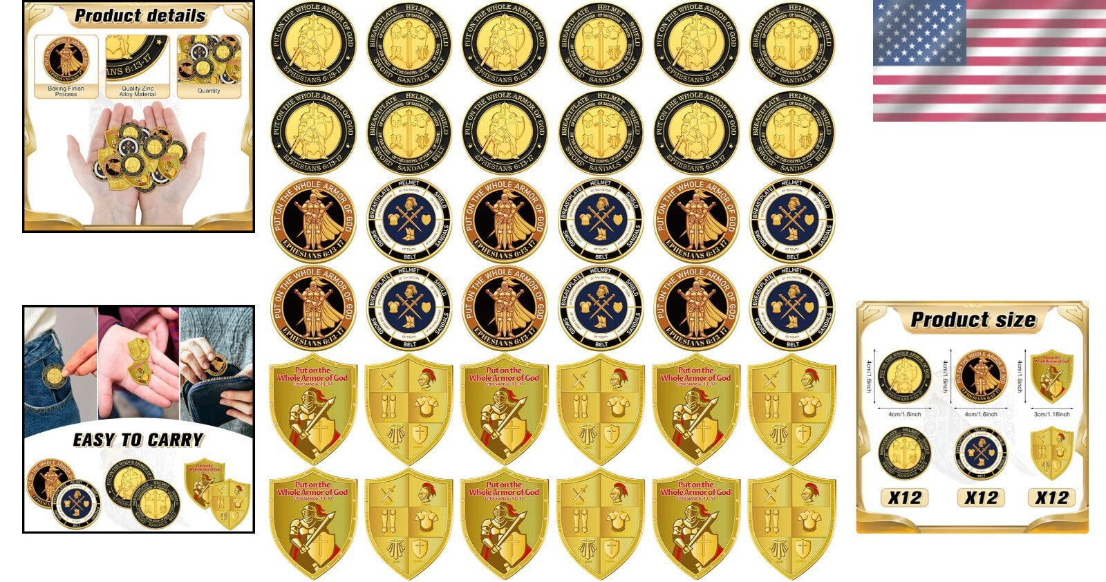 Artistic Commemorative Coins – 36 Pcs Challenge Coins for Christian Gifts