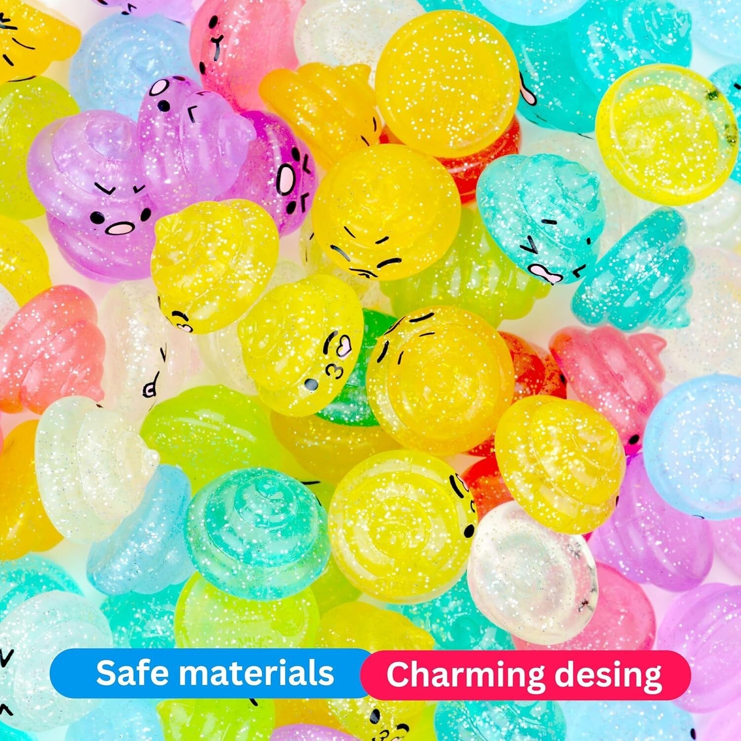 Vibrant 100pc Unicorn Poop Glitter Emoji Toys - Fun Party Supplies
