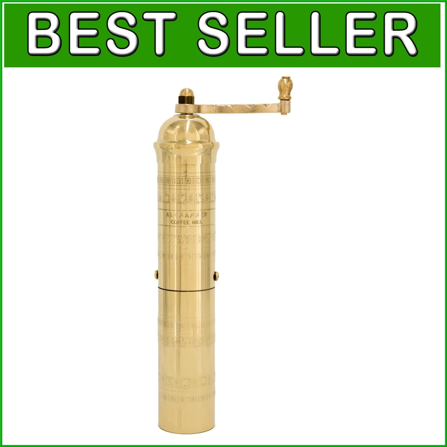 10.5-Inch Brass Greek Coffee Mill - Efficient Manual Grinder for Coffee Lovers