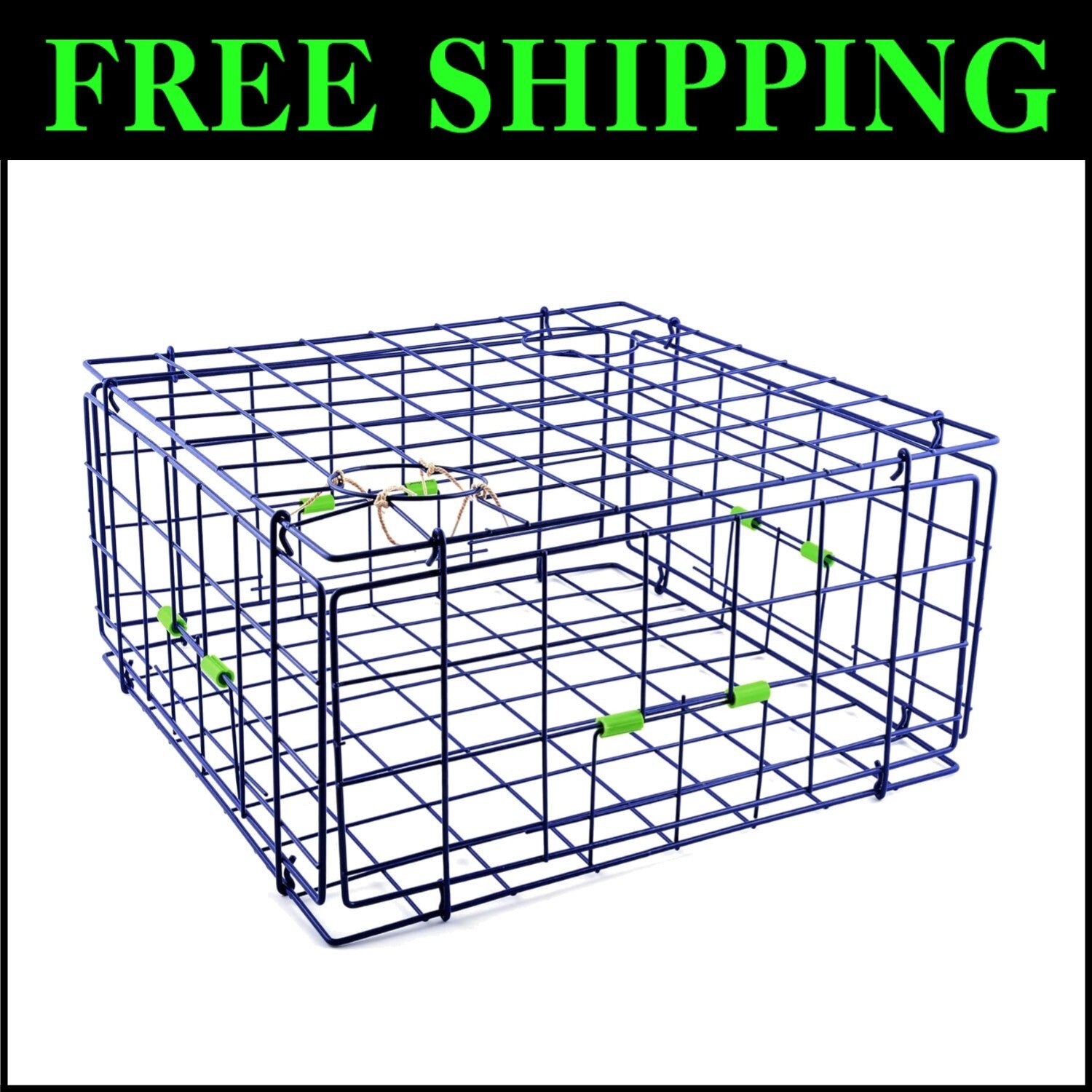 Blue 24-Inch Foldable Crab Trap with Marine-Grade Wire for Fishing Enthusiasts