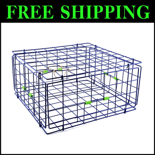 Blue 24-Inch Foldable Crab Trap with Marine-Grade Wire for Fishing Enthusiasts