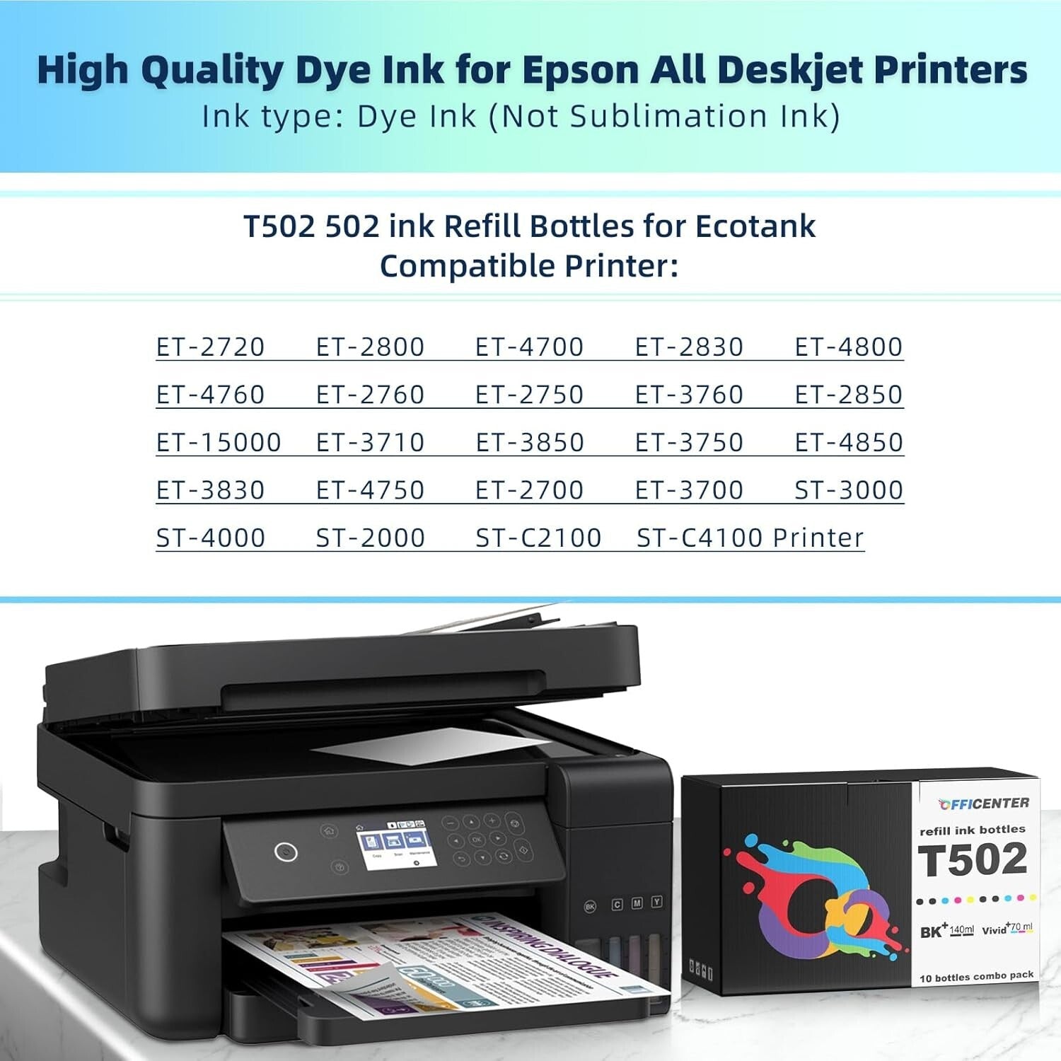 High-Capacity 10 Pack T502 Ink Refill Bottles for Ecotank & Supertank Printers