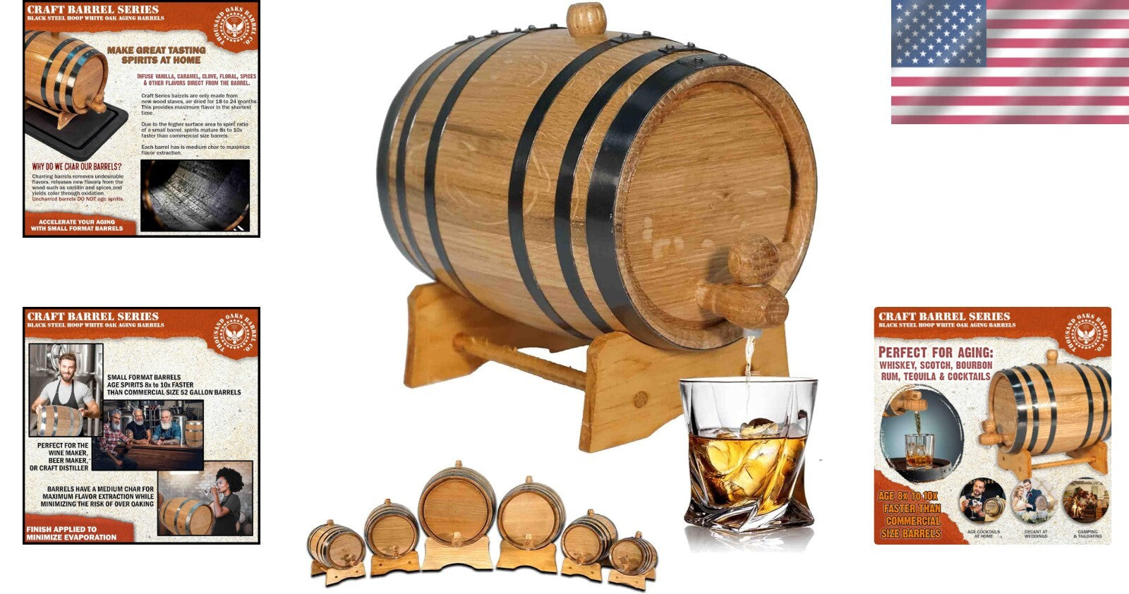 Handcrafted 2 Liter Oak Barrel & Stand for Quick Aging Cocktails & Spirits