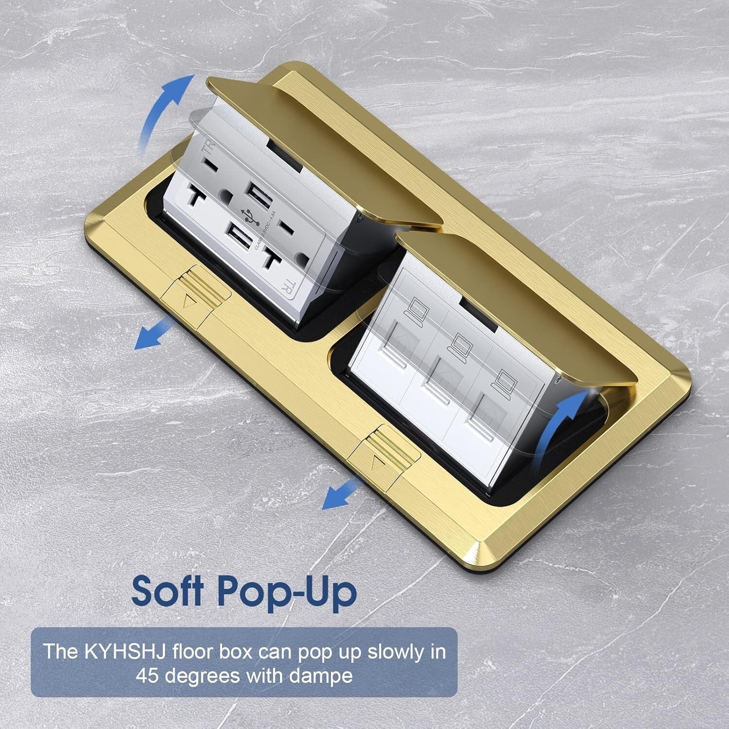 Modern Dual Pop-Up Electrical Outlet with Waterproof Design & USB Ports in Brass