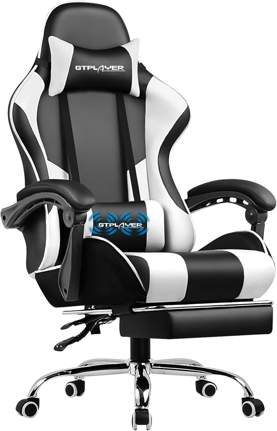 Ergonomic Gaming Chair with Footrest & Lumbar Support - Height Adjustable White