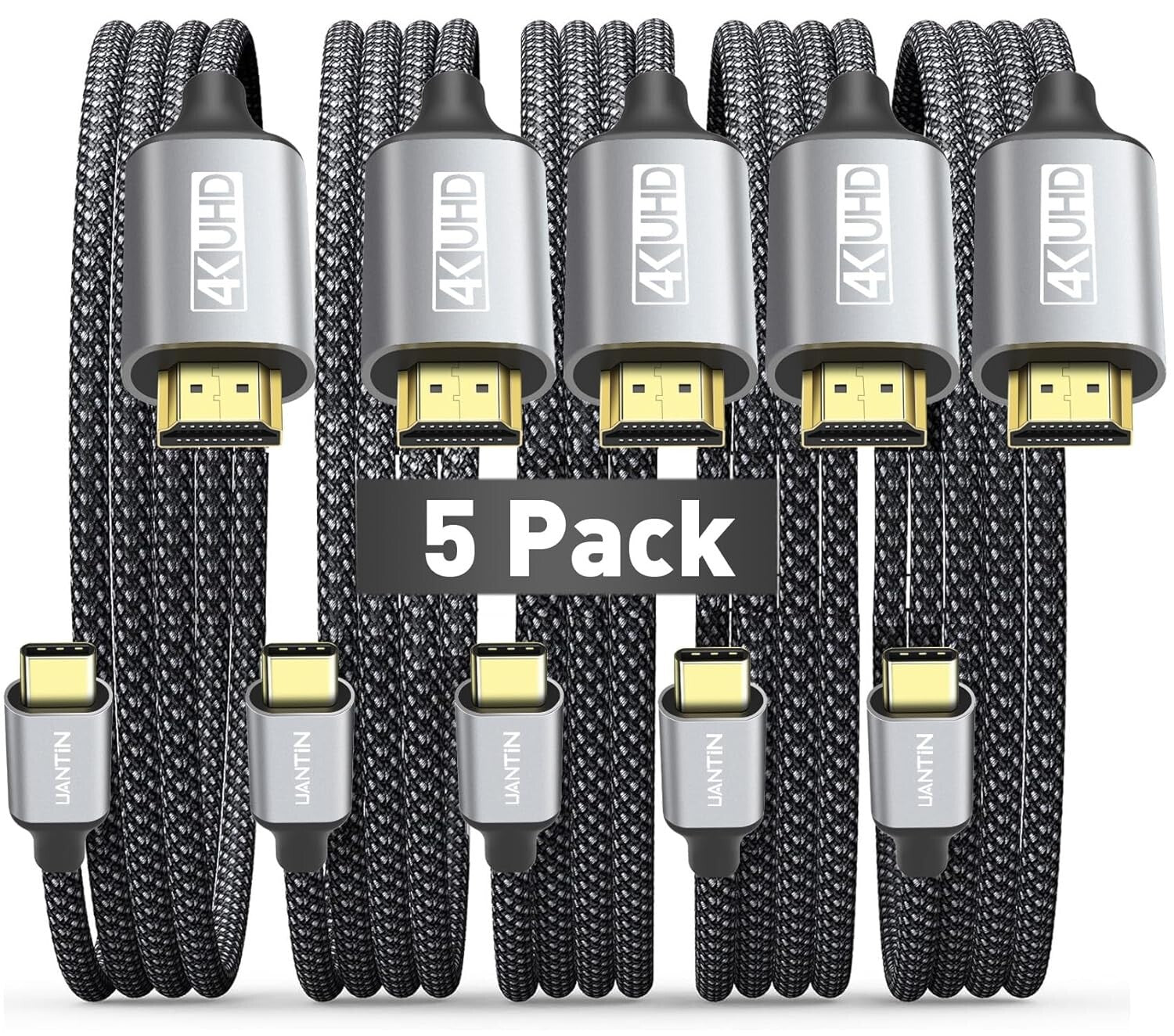 Premium 5 Pack USB-C to HDMI 4K Cable - Compatible with Mac, iPhone, Galaxy