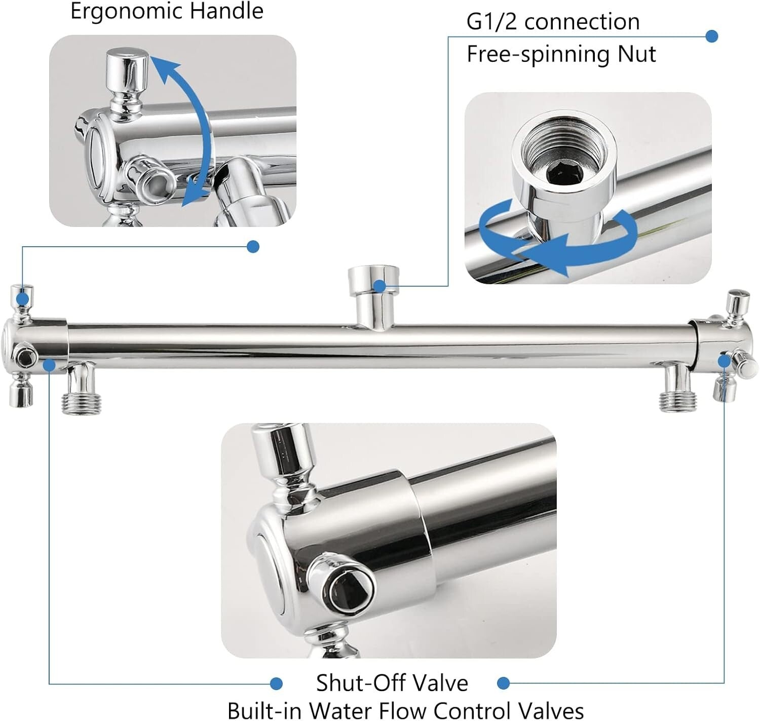 Polished Stainless Steel Dual Shower Head for Couples - 6 Adjustable Functions