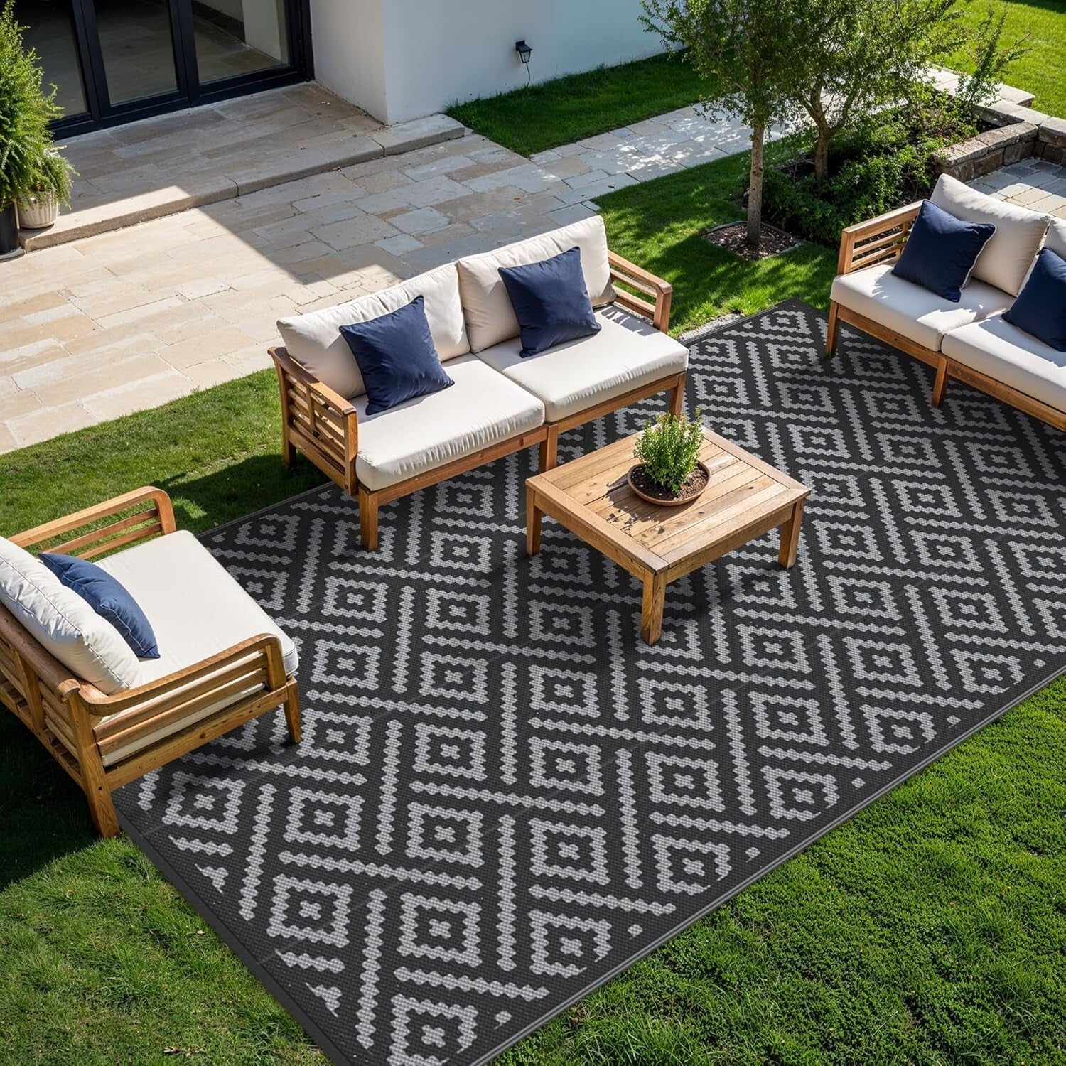 10x14 Waterproof Reversible Plastic Mat - Perfect for Patios and Camping