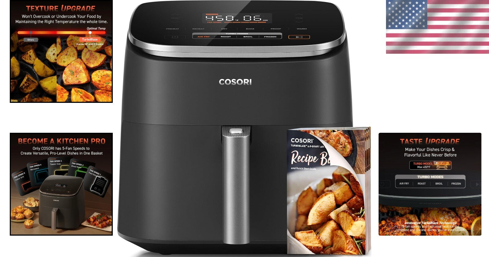 Quiet 9-in-1 TurboBlaze Air Fryer, 6 Qt—Perfectly Cooked Family Meals Every Time
